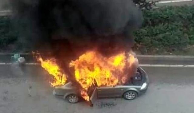 Konya'da mutfak tüpü patlamasıyla otomobil alev aldı